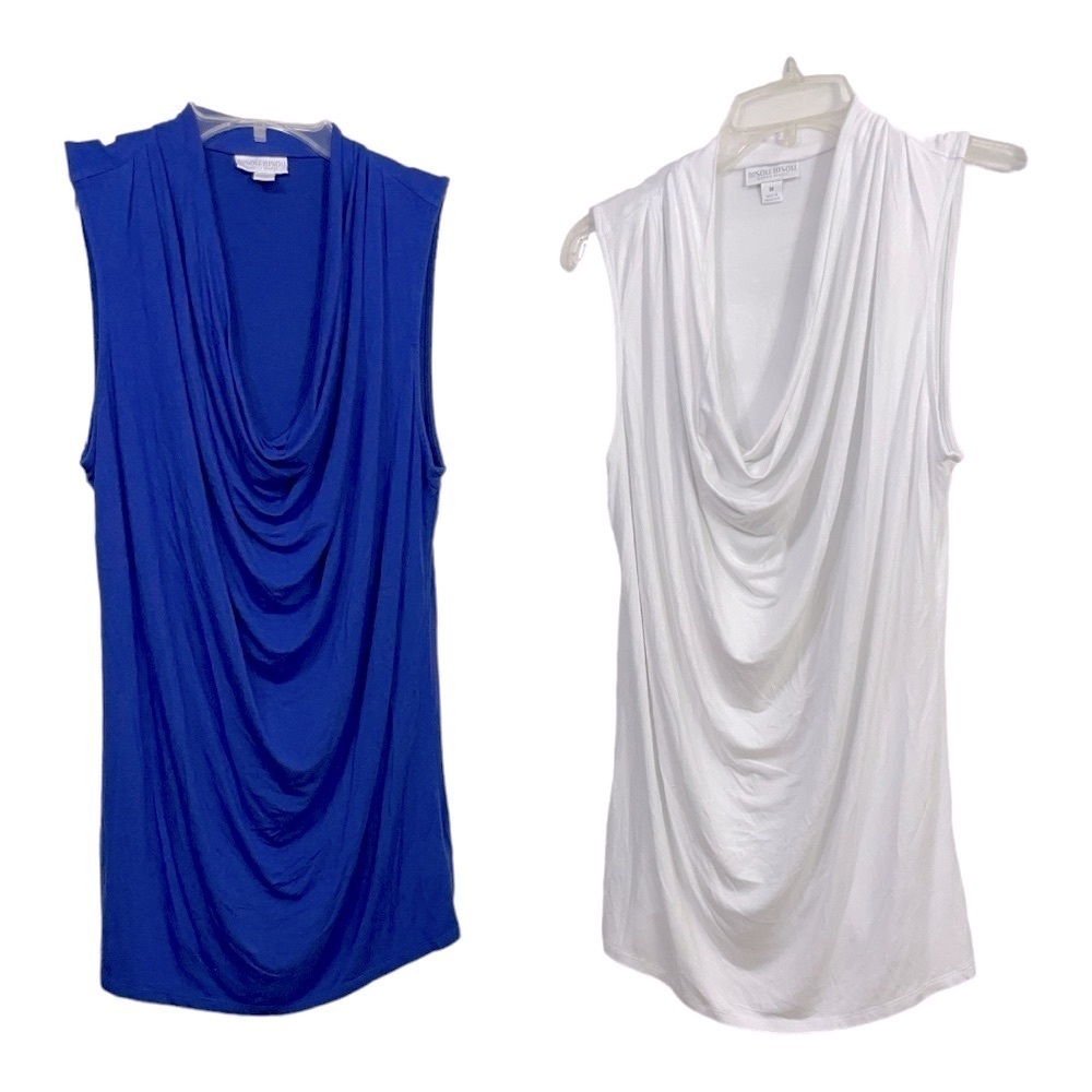 Bisou bisou womens size M blue and white sleeveless cowl neck top